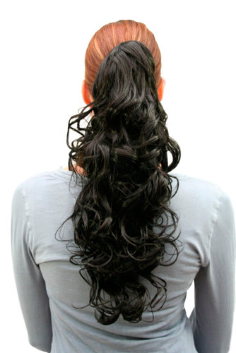 Hairpiece PONYTAIL medium length curls BLACK (C128 Colour 2) Butterfly Clip-on