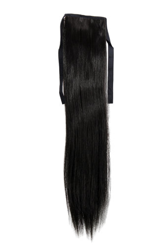 YZF-TS18-2 Hairpiece Pontail Pigtail extension slim light straight comb and ribbon medium black 18"