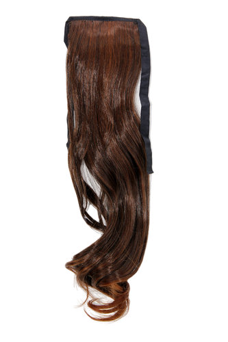 Hairpiece Pontail Pigtail extension slim light wavy comb and ribbon chestnut brown mix 18"