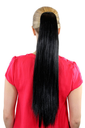 XF-6464-2 Ponytail Hairpiece extension very long straight medium black 25"
