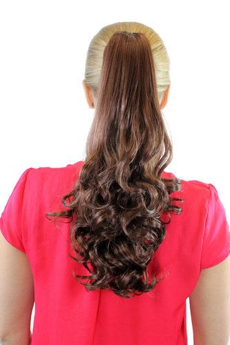 JL-3273-33 Ponytail Hairpiece extension very long curled curls dark auburn red brown claw clamp 18"