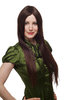 Lady Quality Wig VERY LONG straight middle parting DARK BROWN + strands of reddish brown mahogany