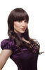 Lady Quality Wig straight + curling ends layered wavy sexy wide fringe DARKBROWN + strands mahogany