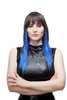 Lady Quality Wig Cosplay Burlesque black with long blue ends Cleopatra bangs fringe Goth Emo
