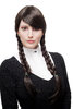 Lady Quality Wig fringe bangs parted to side two long braided pigtails braids darkbrown School Girl
