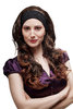 Lady Quality Wig on elastic black headband very long volume curling chestnut brown mix strands 23"