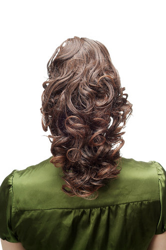 Hairpiece Ponytail with Claw Clamp/Clip very full and voluminous curly curls brown mix chestnut