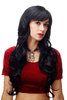 Stunning Lady Quality Wig very long wavy long fringe (for side parting) deep black raven 27,5 inch