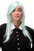 Lady Quality Wig medium length long bangs worn as side parting straight layered bright green