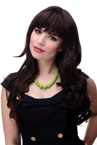Lady Quality Wig very long beautiful curling ends straight top fringe bangs mahogany mixed brown