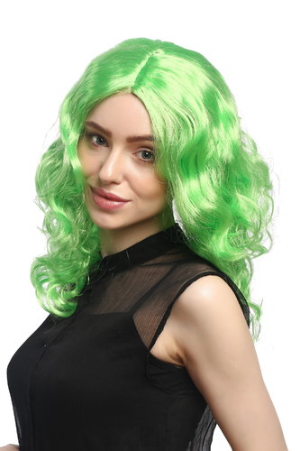 Lady Party Wig Halloween Fancy Dress long very voluminous curly curls middle-parting green 20"