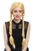 Lady Party Wig Fancy Dress gold yellowish blond long braided pigtails girly Lolita Schoolgirl