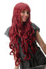Lady Quality Wig very long elaborate middle parting + bangs curls curled burgundy red 27"