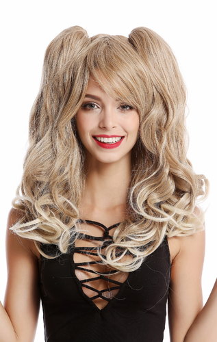 Lady Quality Cosplay Wig 2 removable pigtails ponytails long Gothic Lolita blondmix + platinum tips