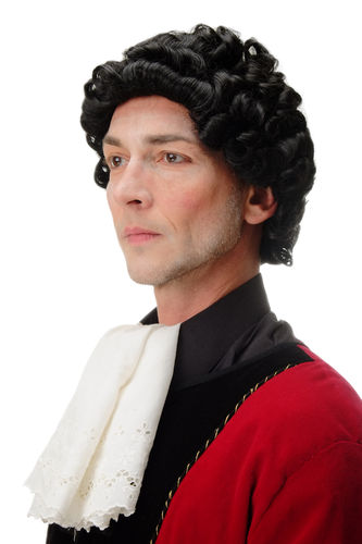 Men Man Quality Wig Historic Theater Baroque Renaissance Noble Courtier Lord short curls black