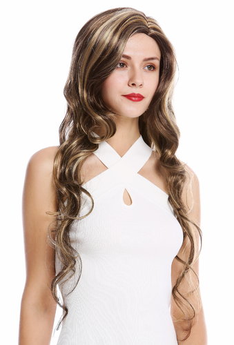 GFW2080-8H124 Lady Quality Wig long wavy wave middle-parting braun streaked blond highlights