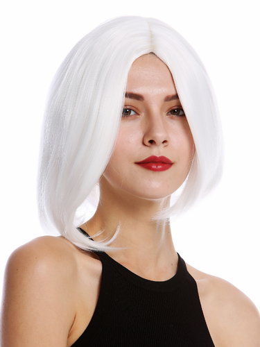YZF-4360-1001 Lady Quality Wig short Longbob Bob middle parting curved tips white