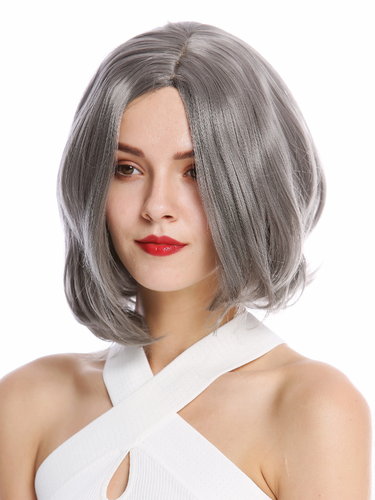 YZF-4360-1001 Lady Quality Wig short Longbob Bob middle parting curved tips gray