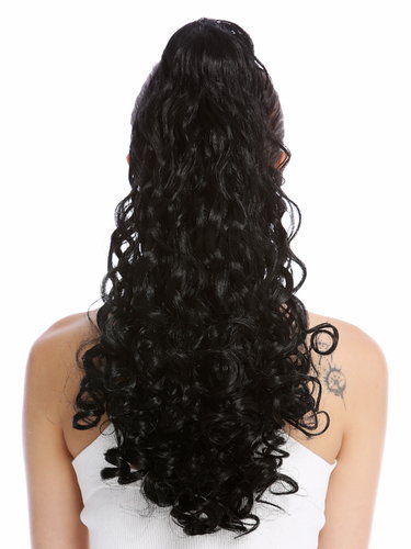 Ponytail Hairpiece Extensions very long voluminous curled curls black 20" 19AXL-V-1
