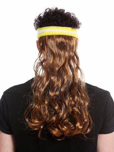 partial wig headband and long mullet 80's tennis player brown CXH-014-P8