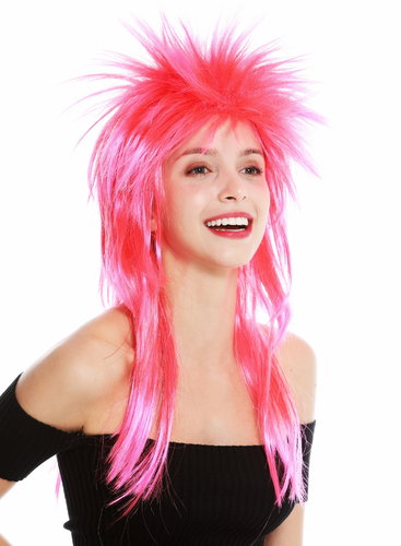 party wig carnival punk mullet rocker wild 80's wave backcombed long red pink mix DH1069-PC13TPC5