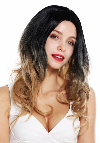 ZM-1700-18-4B women's quality wig long voluminous wavy middle parting ombre blonde brown hairline