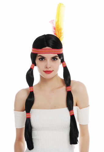 Perücke Indianerin Indianer-Frau Stirnband Zöpfe 6081-P103