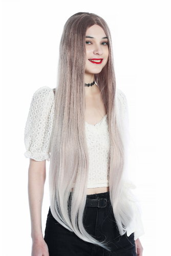 91920 Extremely long Ladies' wig sleek smooth middle-parting ombre dark blond to light blond 90 cm