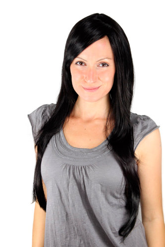 VERY LONG Lady Quality Wig SEXY PARTING black straight (3110 Colour 2)