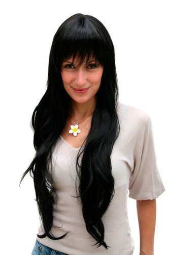 VERY LONG Lady QUALITY Wig straight BLACK bangs fringe (6311 Colour 1B)