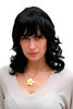 ROMANTIC CURLS Lady QUALITY Wig BLACK shoulder-length CUTE fringe BANGS (6370 Colour 1B)