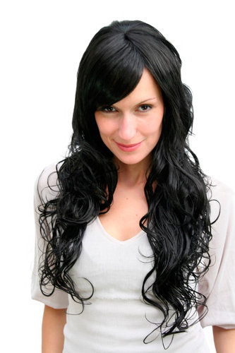 GREAT VOLUME and VERY LONG Lady QUALITY Wig BLACK sexy SIDE-PARTING (9669EL Colour 1B)