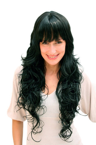 GREAT VOLUME and VERY LONG Lady QUALITY Wig BLONDE black mix CURLS (4306 Colour 1B)