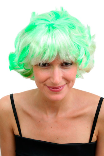 Party/Fancy Dress Lady WIG short NEON GREEN & PLATINUM BLOND wild unruly naughty style COSPLAY