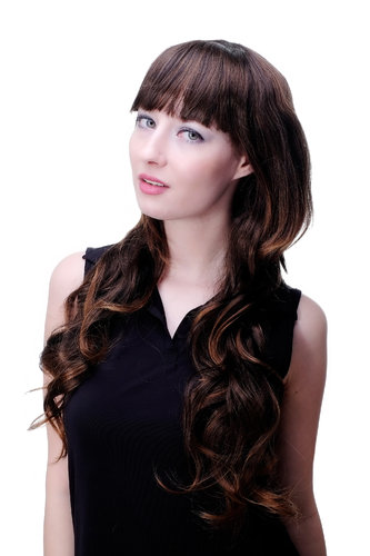 Lady Fashion Quality Wig MIXED BROWN with strands streaks wavy slight curls SIDE PARTING long
