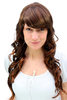 BEAUTIFUL Lady Fashion Quality Wig MIXED BROWN brunette + strands streaks wavy slight curl FRINGE