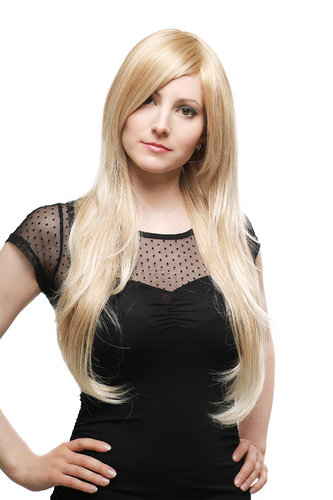 Long Lady Fashion Quality Wig mixed BLOND blond strands Side Parting straight 70 cm Peluca