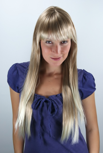 VERY LONG Lady Wig Fashion Wig layered cut FRINGE straight MIXED BLOND blonde strands streaks 70 cm