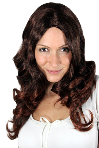 STUNNING Lady Fashion Quality Wig MIXED Dark BROWN reddish ends GREAT VOLUME wavy slightly curly