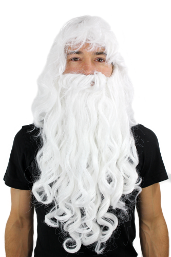 BESTOYARD Santa Wig Beard Set Deluxe White Santa Fancy Dress Costume Wizard Wig And Beard per Christmas Halloween Party