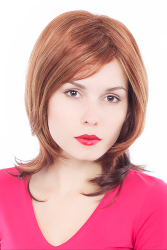 VERY CHIC & SEXY Lady Quality Wig sort medium long RED-BROWN mixed reddish BROWN strands streaks