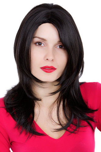 Sexy VAMP fashionable Lady Wig BLACK straight slightly curved endsmiddle parting LONG Gothic Emo