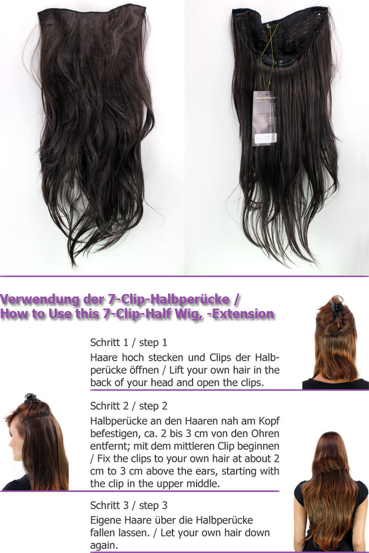 Hairpiece Halfwig 7 Microclip Clip In Extension VERY long straight slight  wave wavy DARK BROWN