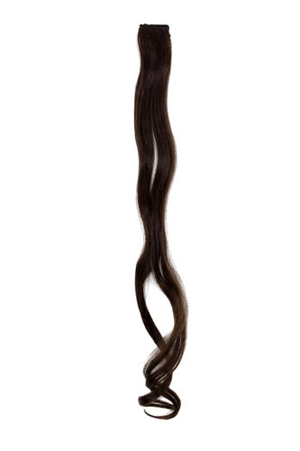 1 Clip-In extension strand highlight curled wavy long medium to dark chocolate brown