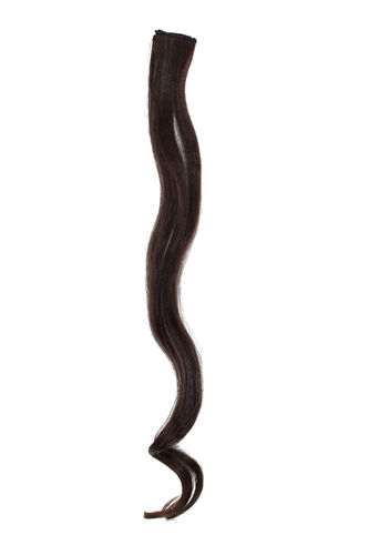 1 Clip-In extension strand highlight curled wavy 1,5 inch wide, 25 inches long mahogany brown mix
