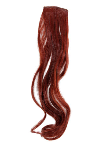 1 x Two Clip Clip-In extension strand highlight curled wavy 3,5 inch wide, 18 inches long dark red