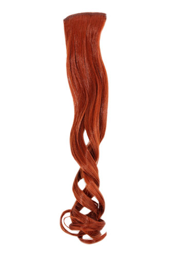 1 x Two Clip Clip-In extension strand curled wavy 3,5 inch wide, 18 inches long dark copper red