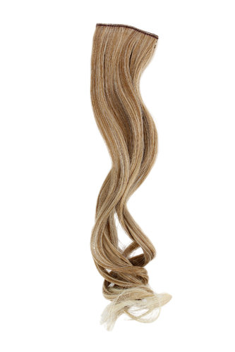 1 x Two Clip Clip-In extension strand curled wavy long strawberry blond streaked platinum s
