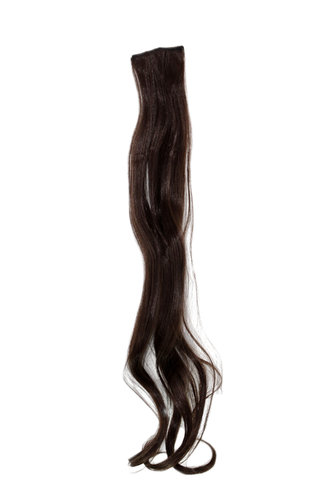 1 x Two Clip Clip-In extension strand curled wavy 3,5 inch wide, 25 inches long chocolate brown