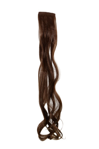 1 x Two Clip Clip-In extension strand curled wavy 3,5 inch wide, 25 inches long medium brown